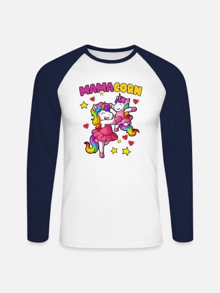 Mamacorn Unicorn Mama Cute Mom Ballerina Mère - T-shirt baseball manches longues Homme - blanc/marine