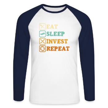 Eat Sleep Invest Repeat Rypto Ripple XRP - T-shirt baseball manches longues Homme - blanc/marine - Devant - Nik (191cm)