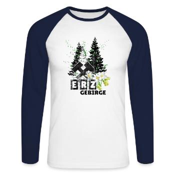 Erzgebirge Frühling mit Hammer und Schlägel, - Unisex Baseballshirt langarm - Weiß/Navy - Vorne - Nik (191cm)