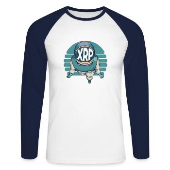 XRP Astronauter Ripple Crypto Cryptocurcy - Unisex Long Sleeve Baseball T-Shirt - white/navy - Front - Nik (191cm)
