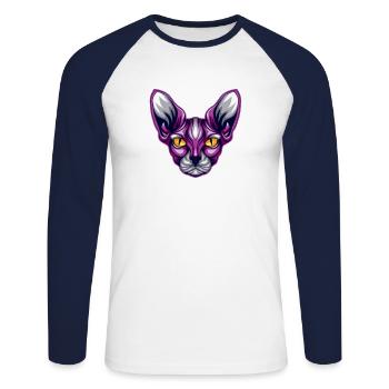 Sphinx Cat Pet Cute Hairless Sphynx Cat - T-shirt baseball manches longues Homme - blanc/marine - Devant - Nik (191cm)