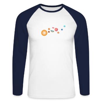 Outer Space Funny Flat Earth Science Planets - T-shirt baseball manches longues Homme - blanc/marine - Devant - Nik (191cm)