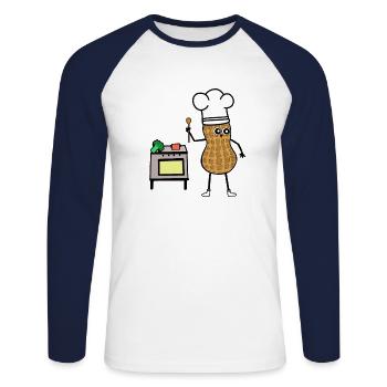 Cacahuète cuisine cuisine cuisinière cuisinière amateur - T-shirt baseball manches longues Homme - blanc/marine - Devant - Nik (191cm)