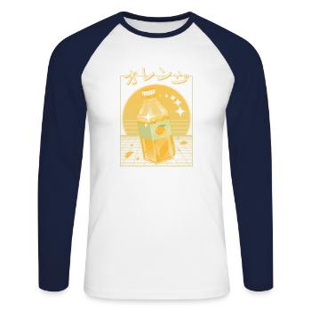 Rétro Japonais Orange Soda - Vaporwave Aesthetic - T-shirt baseball manches longues Homme - blanc/marine - Devant - Nik (191cm)
