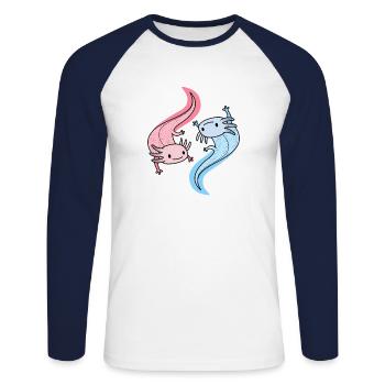 Axolotl Yin Yang Kawaii Mexikanisches Fischtier - Unisex Baseballshirt langarm - Weiß/Navy - Vorne - Nik (191cm)