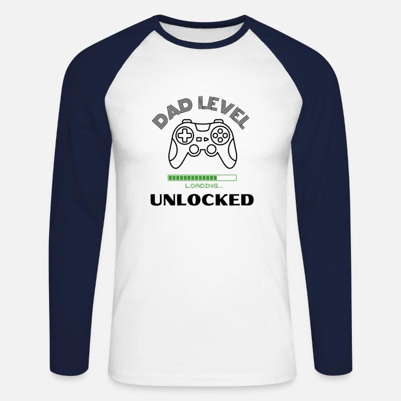 Dad Level Entsperrt es laden - Unisex Baseballshirt langarm - Weiß/Navy