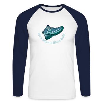 Camping Backpacking Hiking Outdoor - Unisex Long Sleeve Baseball T-Shirt - white/navy - Front - Nik (191cm)