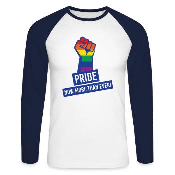 Fierté LGBT - T-shirt baseball manches longues Homme - blanc/marine - Devant - Nik (191cm)