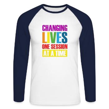 Life Changing One Session Aba Therapy BCBA - Unisex Long Sleeve Baseball T-Shirt - white/navy - Front - Nik (191cm)