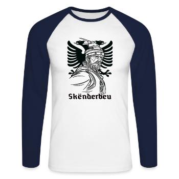 Albanien Flagge Adler Skanderbeg Illyrian Shqip - Unisex Baseballshirt langarm - Weiß/Navy - Vorne - Nik (191cm)