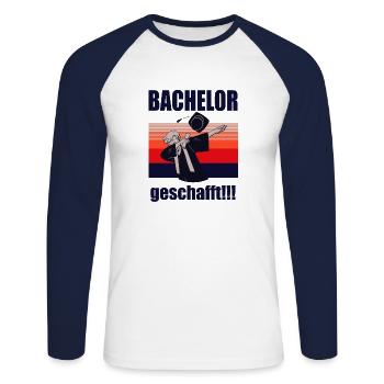 Bachelor Abschlussgeschenk zum Bachelor - Unisex Baseballshirt langarm - Weiß/Navy - Vorne - Nik (191cm)
