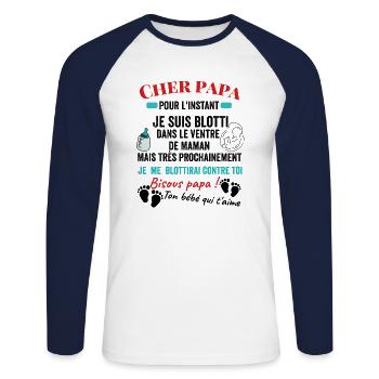 annonce grossesse papa original - futur papa - T-shirt baseball manches longues Homme - blanc/marine - Devant - Nik (191cm)