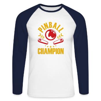 Flipper Champion Vintage Flipper Gamer - Unisex Baseballshirt langarm - Weiß/Navy - Vorne - Nik (191cm)