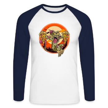 Cute Spooky Halloween Zombie Monkey with Pizza - T-shirt baseball manches longues Homme - blanc/marine - Devant - Nik (191cm)