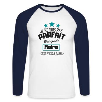 Les meilleurs deviennent maires - T-shirt baseball manches longues Homme - blanc/marine - Devant - Nik (191cm)