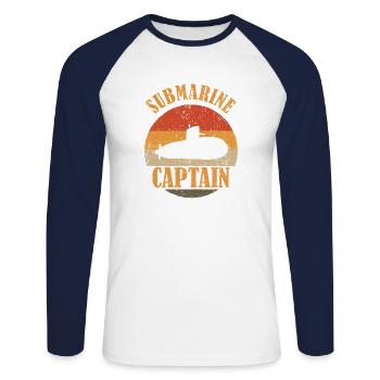 Vintage sous-marin capitaine Veteran Navy Submariner - T-shirt baseball manches longues Homme - blanc/marine - Devant - Nik (191cm)