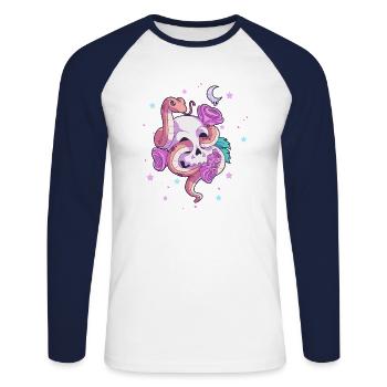 Cute Creepy Skull Serpent Snake Roses Kawaii Paste - Unisex Long Sleeve Baseball T-Shirt - white/navy - Front - Nik (191cm)