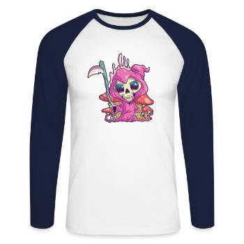 Kawaii Grim Reaper Skull Pastel Goth Cute Creepy D - Unisex Long Sleeve Baseball T-Shirt - white/navy - Front - Nik (191cm)