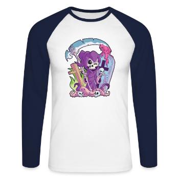 Kawaii Death Grim Reaper Pastel Goth Creepy Occult - Unisex Long Sleeve Baseball T-Shirt - white/navy - Front - Nik (191cm)