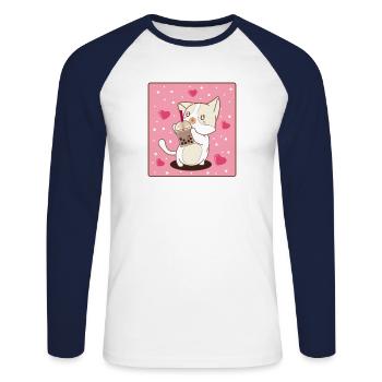 Kawaii Cat Drinking Bubble Tea Cute Anime Cat Love - Unisex Long Sleeve Baseball T-Shirt - white/navy - Front - Nik (191cm)