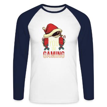 Ich Bin Gaming Santa Gamer Funny Christmas Video - Unisex Baseballshirt langarm - Weiß/Navy - Vorne - Nik (191cm)