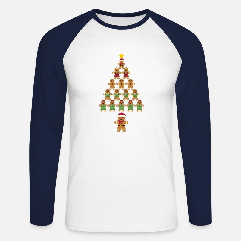 Weihnachtsbaum Lebkuchen Plätzchen - Unisex Baseballshirt langarm - Weiß/Navy