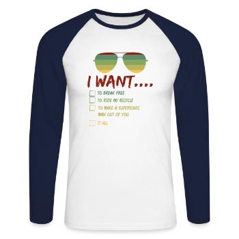 I Want To Break Free Sunglasses Summer - Unisex Long Sleeve Baseball T-Shirt - white/navy - Front - Nik (191cm)