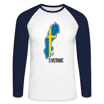 Souvenir du contour du drapeau de la Suède - T-shirt baseball manches longues Homme - blanc/marine - Devant - Nik (191cm)