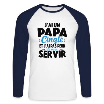 J'ai Un Papa Cinglé Cadeau Humour Papa - T-shirt baseball manches longues Homme - blanc/marine - Devant - Nik (191cm)