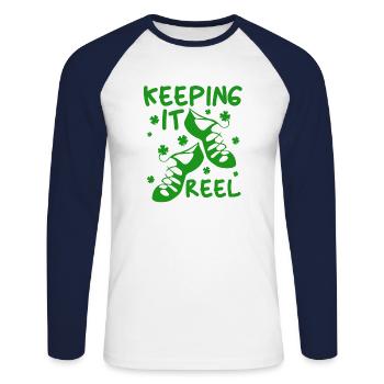 Irland Tanzen Stepptanz Keep It Reel Girls - Unisex Baseballshirt langarm - Weiß/Navy - Vorne - Nik (191cm)