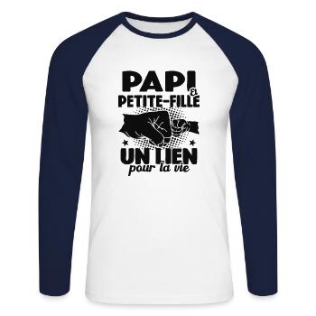 Cadeau Papi Et Petite-fille Un Lien Pour La Vie - T-shirt baseball manches longues Homme - blanc/marine - Devant - Nik (191cm)