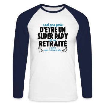 Cadeau De Retraite Pour Un Super Papy Retraité - T-shirt baseball manches longues Homme - blanc/marine - Devant - Nik (191cm)