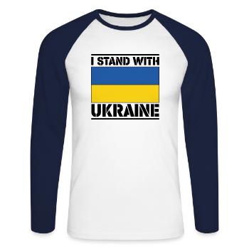 Je suis avec l'Ukraine I Stand With Ukraine - T-shirt baseball manches longues Homme - blanc/marine - Devant - Nik (191cm)