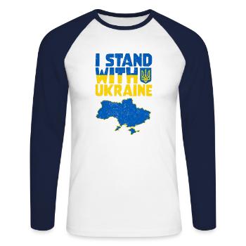 Ukraine Support - I Stand With Ukraine - Unisex Long Sleeve Baseball T-Shirt - white/navy - Front - Nik (191cm)