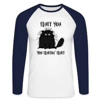 Fluff You You Fluff Lustige Katze - Unisex Baseballshirt langarm - Weiß/Navy - Vorne - Nik (191cm)
