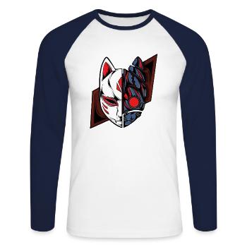 mecha kitsune anime manga cat fox - Unisex Baseballshirt langarm - Weiß/Navy - Vorne - Nik (191cm)