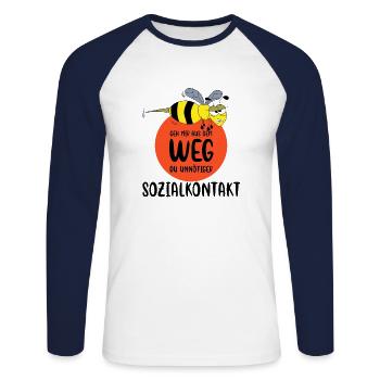 Unnötiger Sozialkontakt Bienen Sprüche Shirt - Unisex Baseballshirt langarm - Weiß/Navy - Vorne - Nik (191cm)