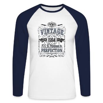 Millésime 1994 Anniversaire Année de naissance 1994 Cadeau - T-shirt baseball manches longues Homme - blanc/marine - Devant - Nik (191cm)