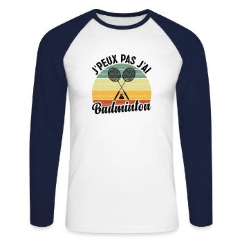 Je Peux Pas J'ai Badminton - T-shirt baseball manches longues Homme - blanc/marine - Devant - Nik (191cm)