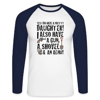 drôle de dire oui j’ai une jolie fille j’ai aussi - T-shirt baseball manches longues Homme - blanc/marine - Devant - Nik (191cm)
