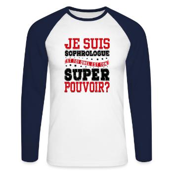 Je Suis Sophrologue Quel Est Ton Super Pouvoir - T-shirt baseball manches longues Homme - blanc/marine - Devant - Nik (191cm)