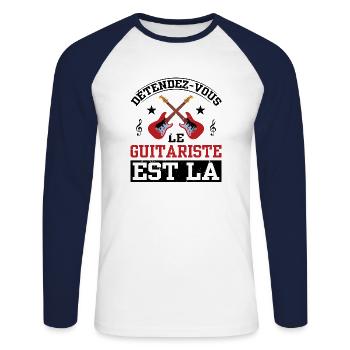 Détendez-vous Le Guitariste Est Là - T-shirt baseball manches longues Homme - blanc/marine - Devant - Nik (191cm)
