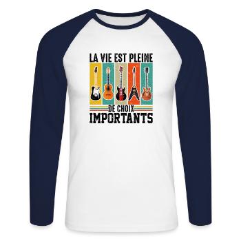 La Vie Est Pleine De Choix Importants - Guitare - T-shirt baseball manches longues Homme - blanc/marine - Devant - Nik (191cm)