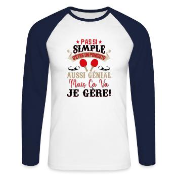 Je Suis Un Pongiste Génial - T-shirt baseball manches longues Homme - blanc/marine - Devant - Nik (191cm)