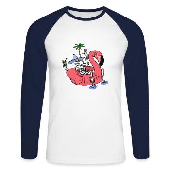 Squelette en vacances d’été - T-shirt baseball manches longues Homme - blanc/marine - Devant - Nik (191cm)