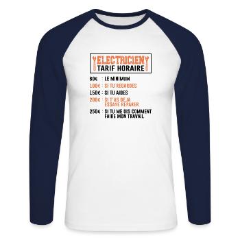 Le Tarif Horaire D'un Électricien - T-shirt baseball manches longues Homme - blanc/marine - Devant - Nik (191cm)