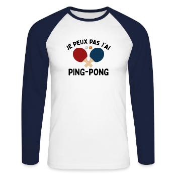 Je Peux Pas J'ai Ping Pong - T-shirt baseball manches longues Homme - blanc/marine - Devant - Nik (191cm)