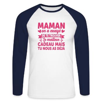 Maman Anniversaire Cadeau Fête Des Mères Noël Mama - T-shirt baseball manches longues Homme - blanc/marine - Devant - Nik (191cm)