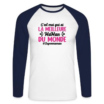 C'est Moi Qui Ai La Meilleure Maman Du Monde - T-shirt baseball manches longues Homme - blanc/marine - Devant - Nik (191cm)