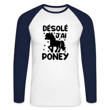 Cheval Poney Équitation Anniversaire Licorne Pony - T-shirt baseball manches longues Homme - blanc/marine - Devant - Nik (191cm)